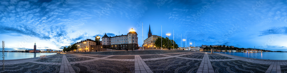 Stockholm Old Town  Skyline in Gamla Stan. 360 degree Panoramic montage from 21 images