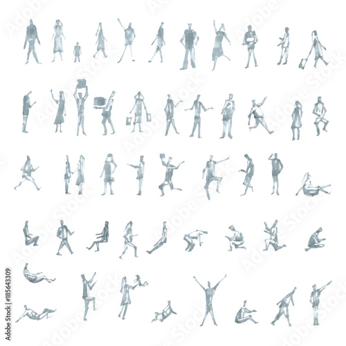 Set hand drawn sketch of silhouettes people. Marker vector illustration.