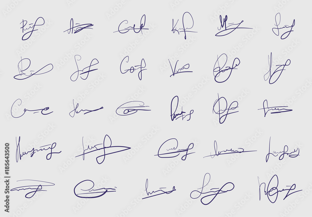 Set of fictitious signature isolated on white background. Template for personal autograph. Abstract vector sketch strokes Set of fictitious signature isolated on white background. Template for personal autograph. Abstract vector sketch strokes