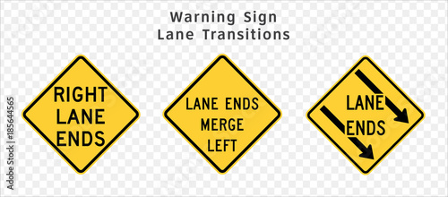 Road sign. Warning. Lane Transitions. Vector illustration on transparent background