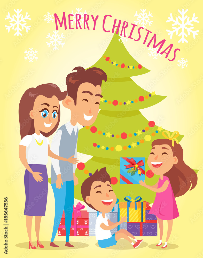 Merry Christmas Family Holiday Vector Illustration Merry Christmas Family Holiday Vector Illustration