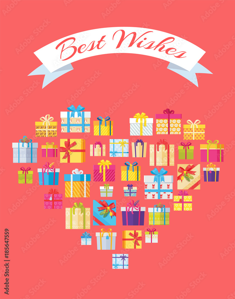 Best Wishes Banner in Heart Shape Gift Box Present