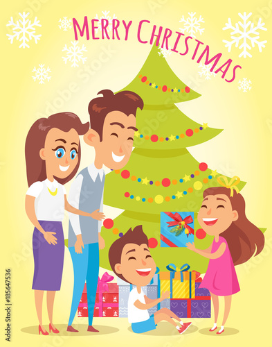 Merry Christmas Family Holiday Vector Illustration