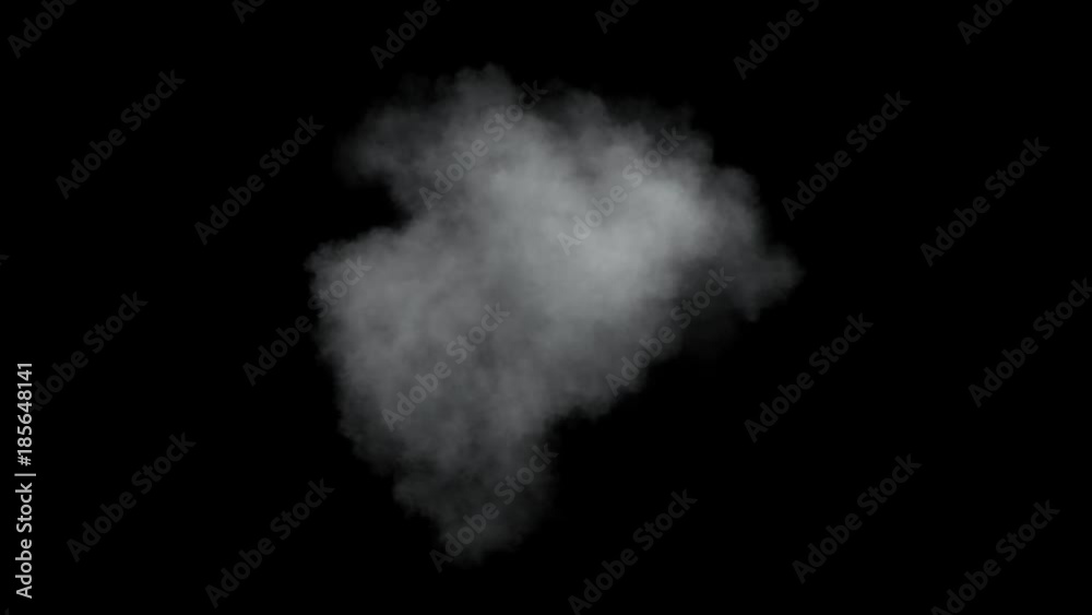 Single low density cloud developing. Detailed cloud slowly developing in space. Separated on pure black background, contains alpha channel.