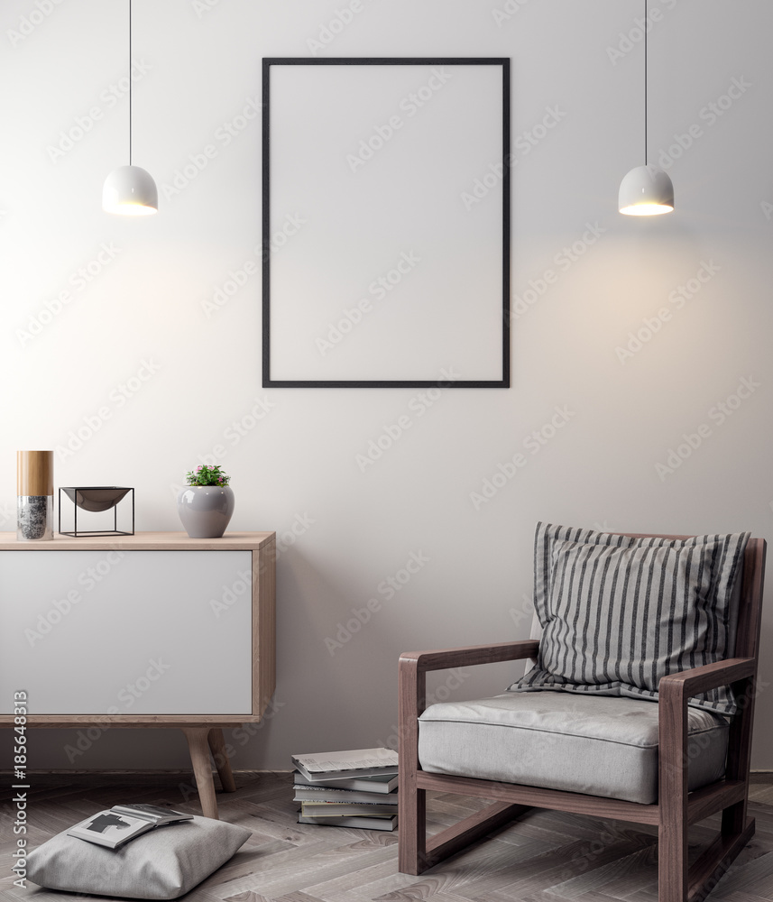 Mockup Poster in the interior, 3D illustration of a modern design