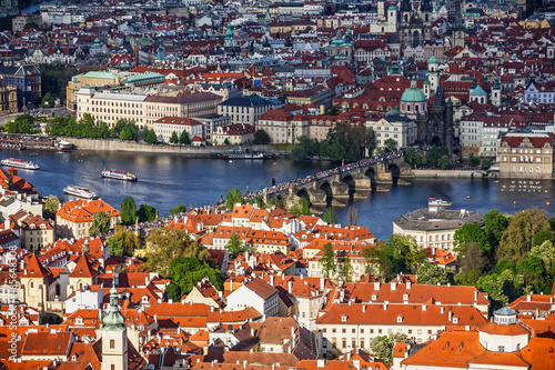 Prague cityscape, Czech Republic. Panoramic view on Charles bridge,