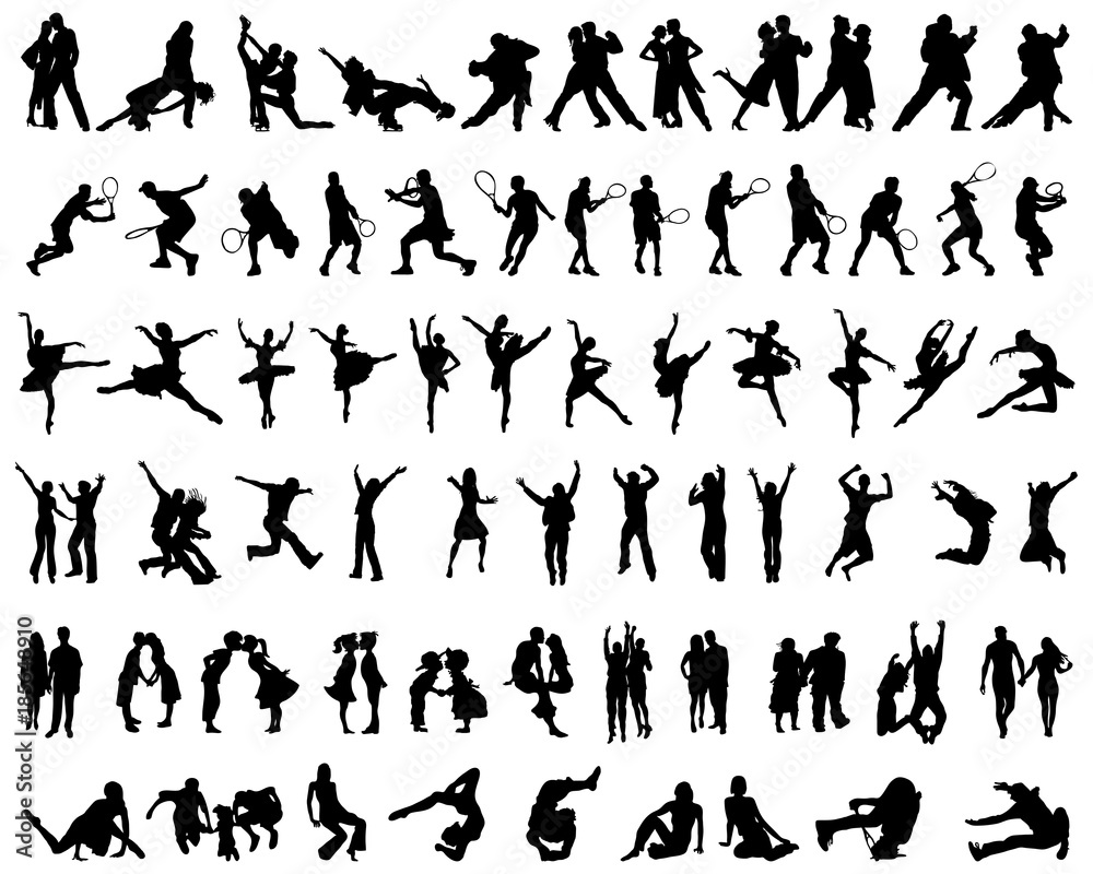 Set of different silhouettes of people  on a white background