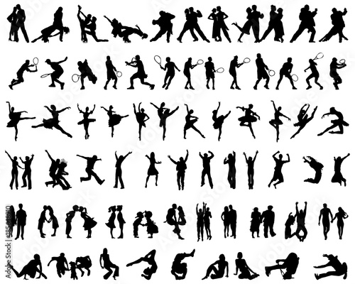 Set of different silhouettes of people  on a white background