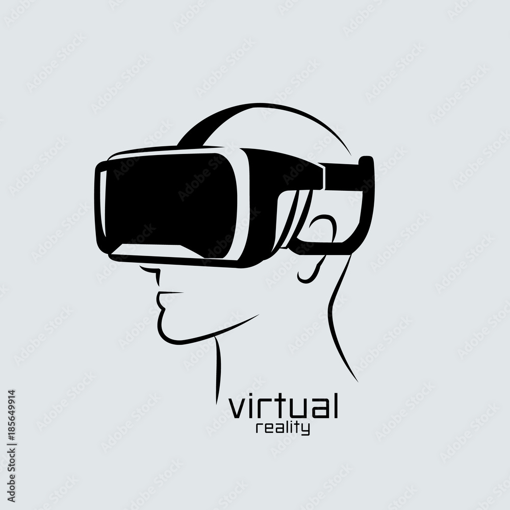 Virtual Reality Logo Flat Design Vector Icon Black White VR 