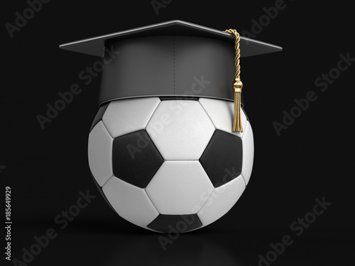 Graduation cap and Soccer Ball. Image with clipping path