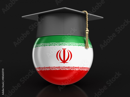 Graduation cap and Iranian flag. Image with clipping path