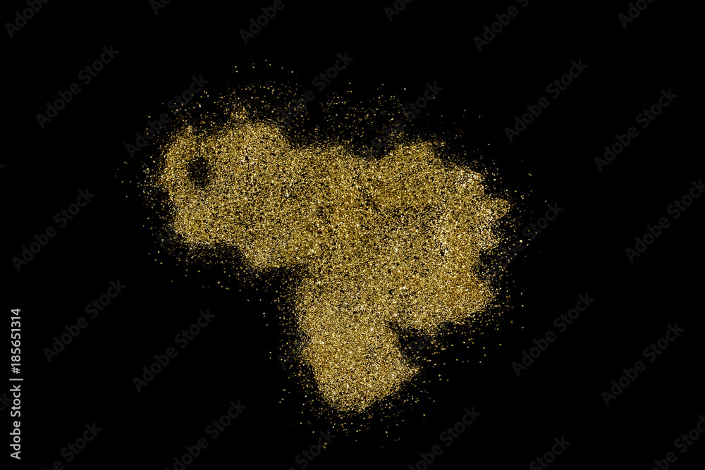 Venezuela shaped from golden glitter on black (series) Venezuela shaped from golden glitter on black (series)