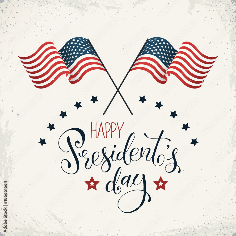 Happy Presidents Day. Crossed flags of USA with text on retro background.  USA President Day banner in vintage style. Stock Vector | Adobe Stock
