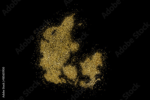 Fotografia, Obraz Denmark shaped from golden glitter on black (series)