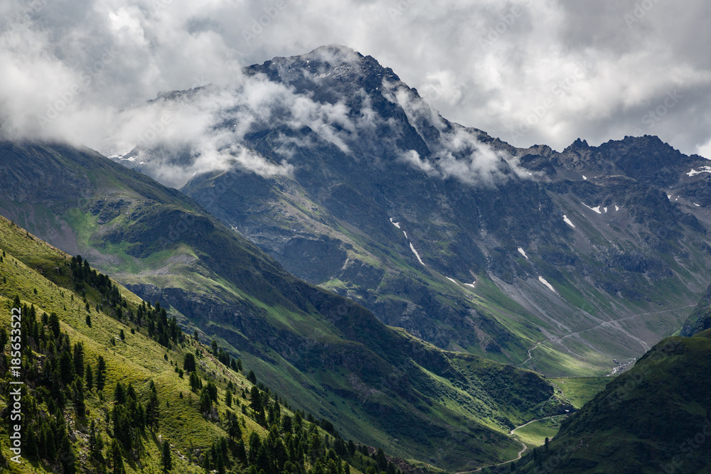 View up the Moostal Valley to the Alschnerspitze mountain, St Anton, Austria