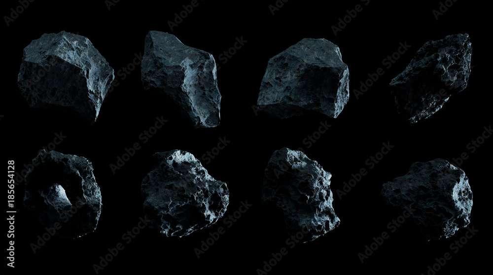 Fototapeta premium Dark rock asteroid pack 3D rendering