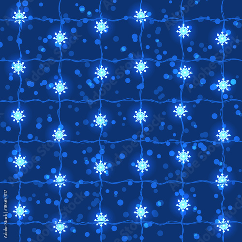 New Year and Christmas Vector Background with Lights and Falling Snow. Abstract Festive Background. Vector Illustration.