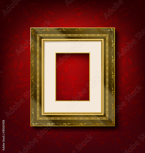 Gold vintage picture frame on wall