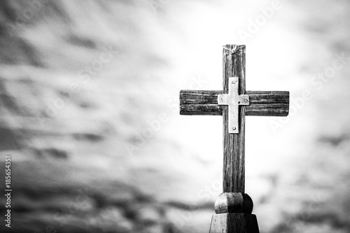 Wooden cross with brass cross inlaid