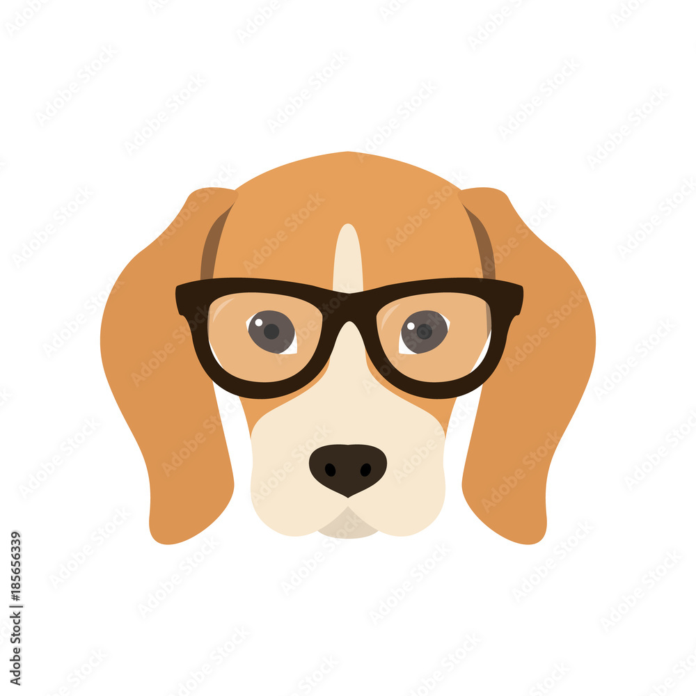 Beagle in glasses. Cute dog vector illustration.