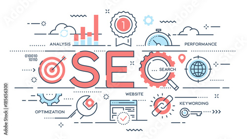 SEO Search engine otimization thin line concept.