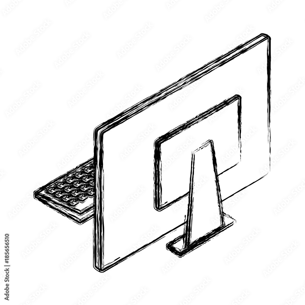 Desk computer with keyboard icon vector illustration graphic design