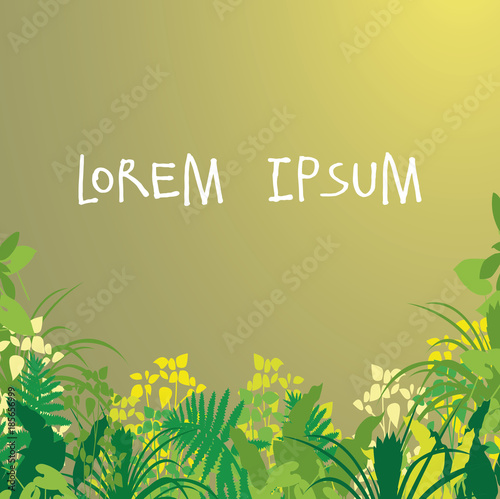 Vector illustration of a spring scenery with plants in green an yellow