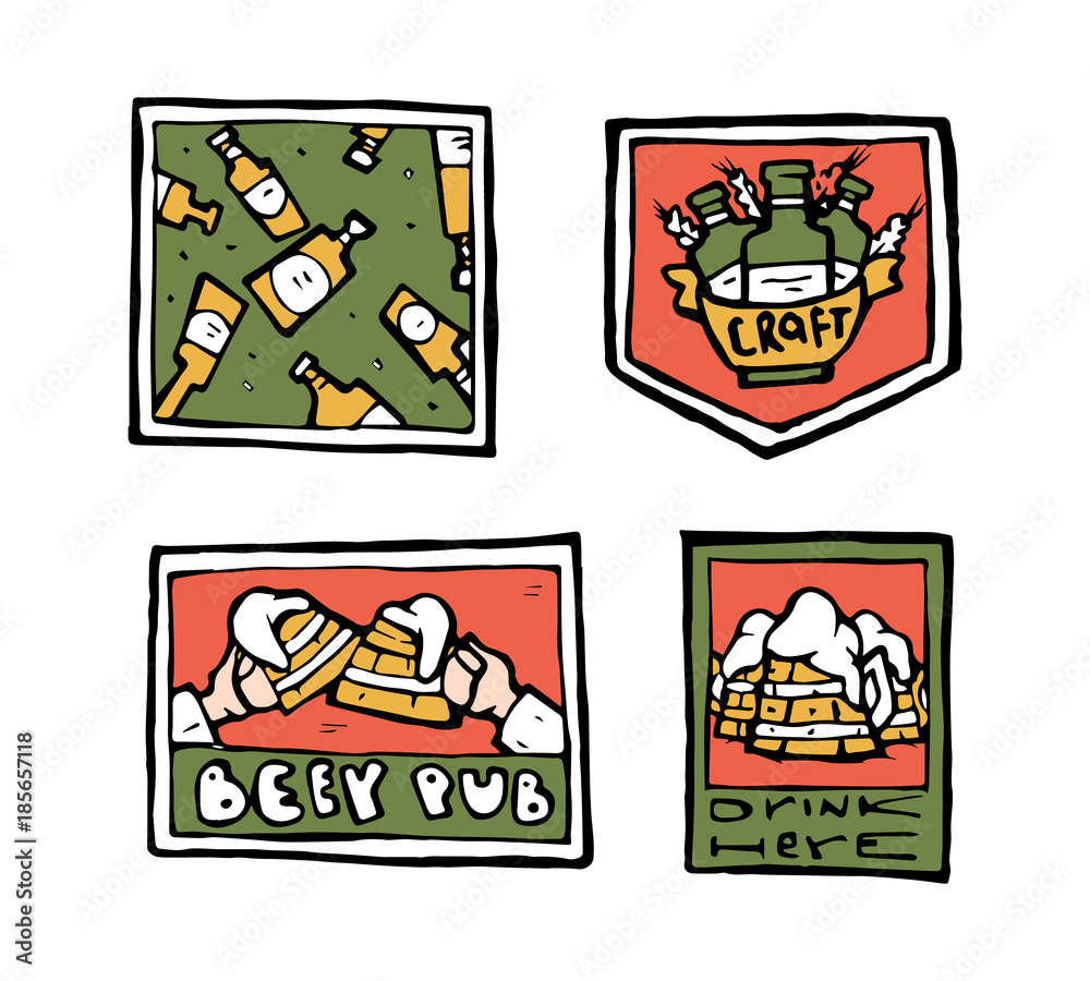 Beer pub posters, stickers, emblems