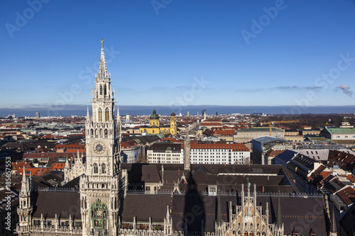 aerial of Munich city hall in beautiful weather