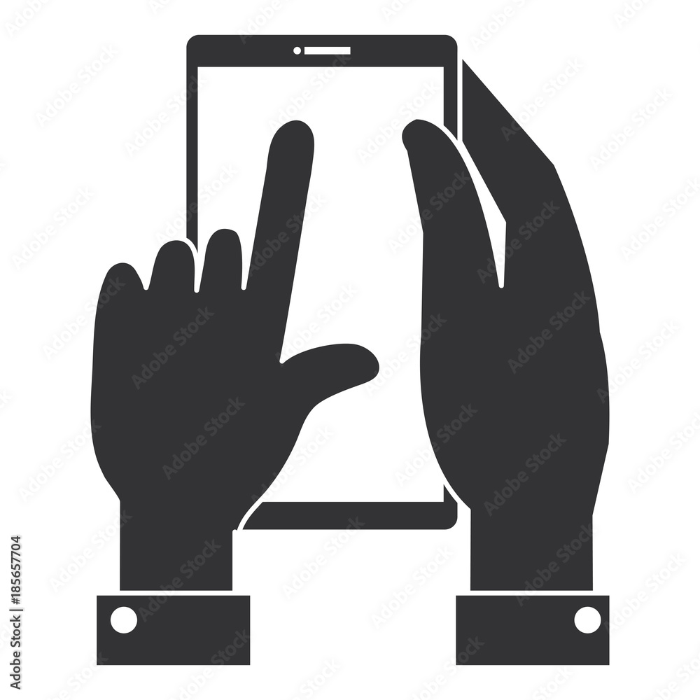 Obraz premium hand with smartphone device isolated icon vector illustration design