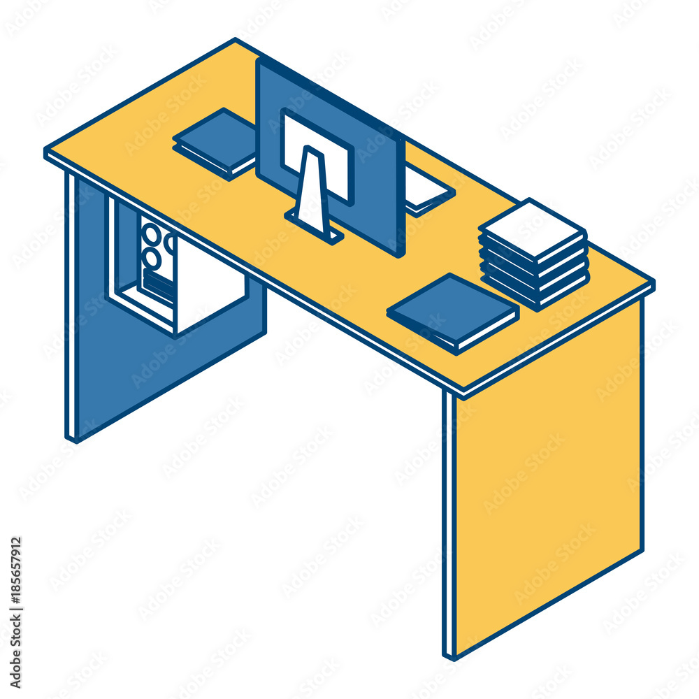 Office desk with pc icon vector illustration graphic design Office desk with pc icon vector illustration graphic design