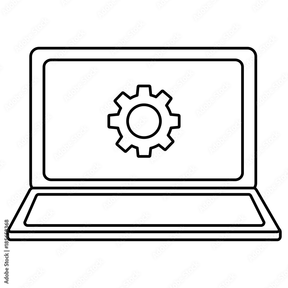 open laptop device with setting on screen outline image open laptop device with setting on screen outline image