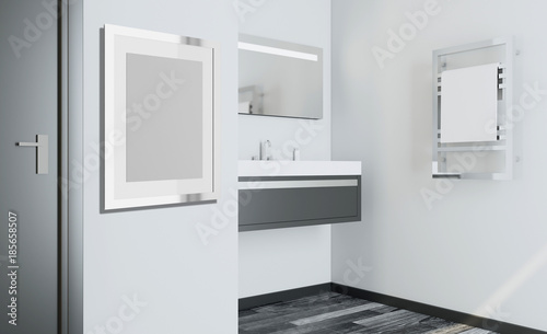 Modern bathroom including bath and sink. 3D rendering. Empty picture