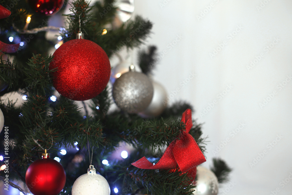 Christmas tree, gifts decoration isolated on white background. December, winter holiday xmas.