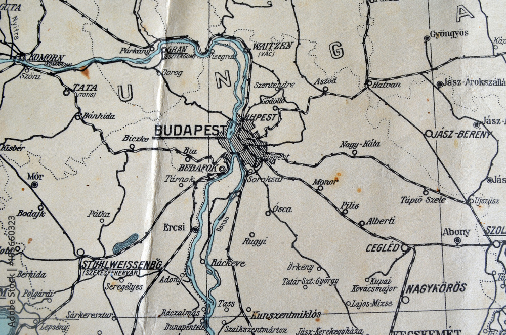 Obraz premium German vintage map of Central Europe circa 1944 fragment.Europe under occupation.History of European integration. 