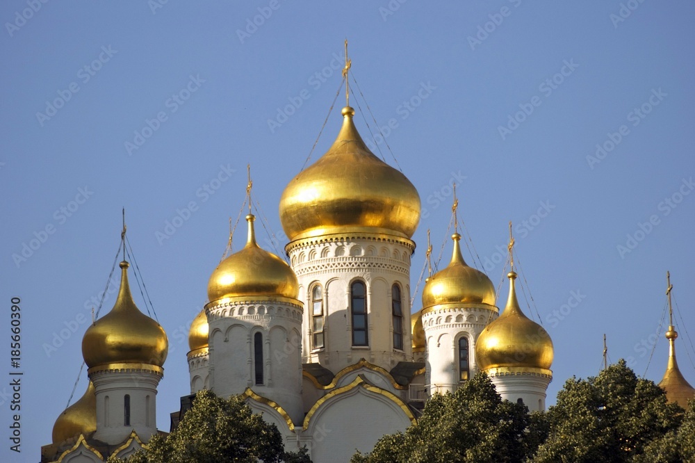Old architecture of Moscow Kremlin. Popular landmark. Color photo.