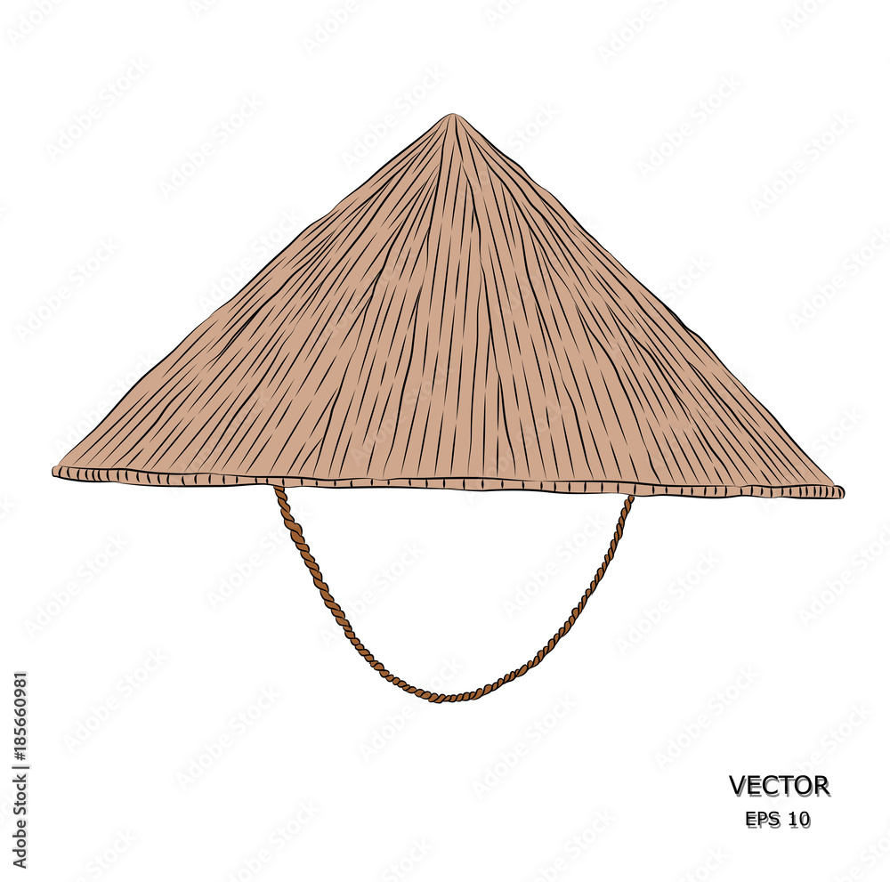 Asian hat. Manual drawing of hand drawing. Vector illustration Stock ...