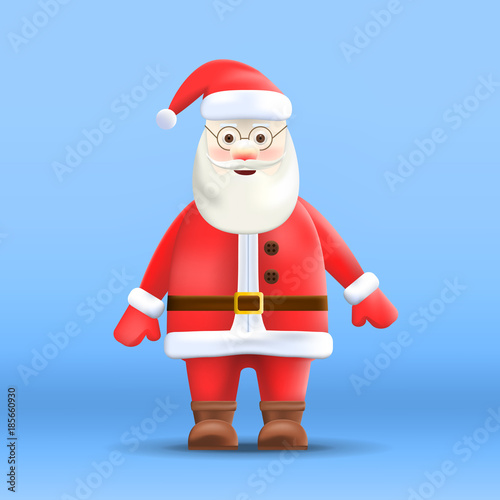 Cartoon Santa Claus Isolated on Background. Realistic Christmas Character. Vector Illustration.