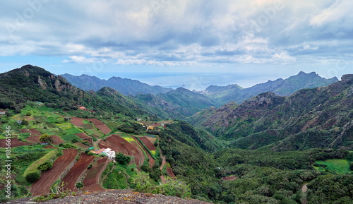aearial view of small village in Anaga Natural Park, Tenerife, Canary Islands, Spain