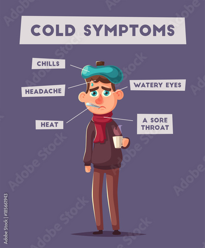 Sick man. Unhappy character. Vector cartoon illustration