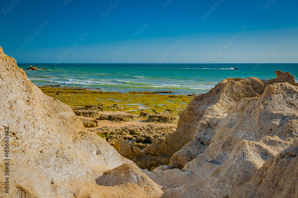 Portugal, Albufeira, portuguese beach with cliffs PRAIA DA GALA