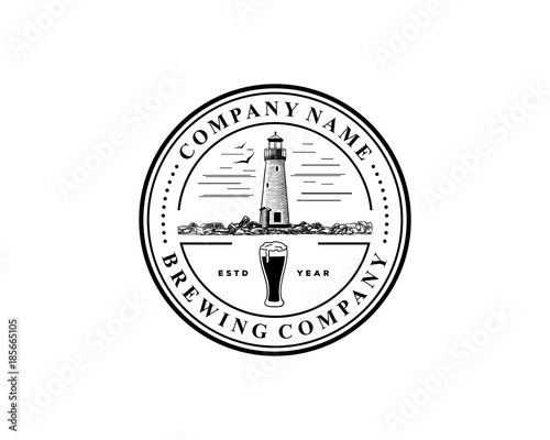 Wallpaper Mural Glass Beer - Lighthouse with Sky and Abstract Bird on the Beach Illustration Hand Drawing Vintage Circle Logo Vector Torontodigital.ca