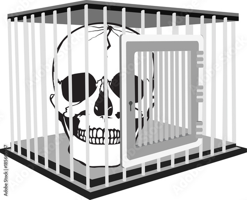 gabbia di ferro con dentro teschio umano