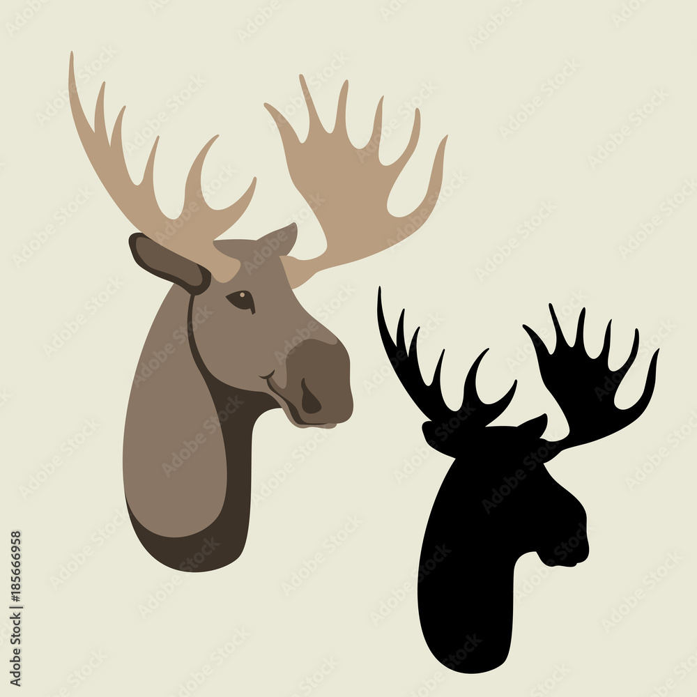 Fototapeta premium deer head vector illustration flat style black silhouette