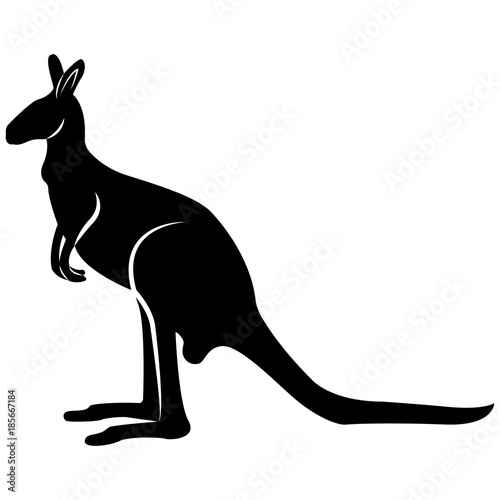 Vector image of a black silhouette of a kangaroo on an isolated white background