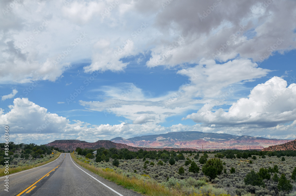 Utah Scenic Byway Route 12 descending to the Capitol Reef National Park entrance
Torrey, Wayne County, Utah, USA