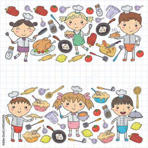 Cute Kids Chef on white background Children cooking Kitchen children Cooking lessons