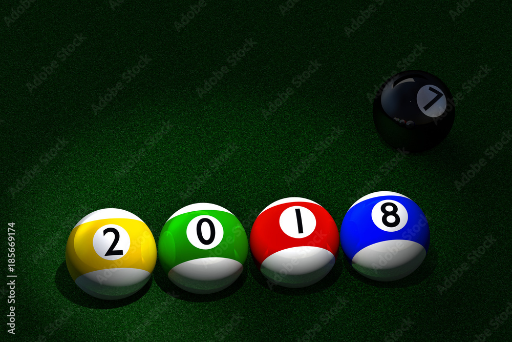 Pool balls with 2018 New Year date imprinted Pool balls with 2018 New Year date imprinted