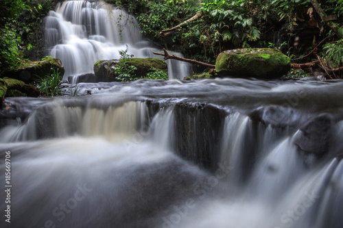 Landscape of waterfall in thailand named Mhan daeng waterfall  long exposure