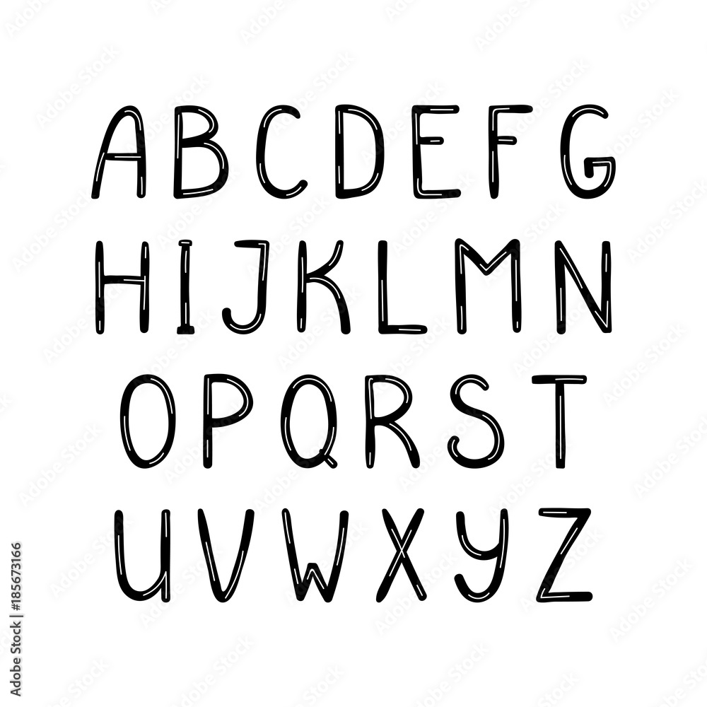 Hand drawn cute latin alphabet. Make your own lettering. Isolated letters on white background. Vector illustration. Hand drawn cute latin alphabet. Make your own lettering. Isolated letters on white background. Vector illustration.